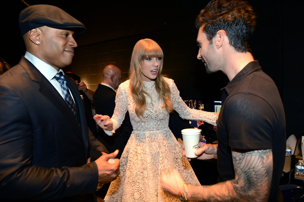 Taylor Swift hung backstage with LL Cool J and Adam Levine at the Grammy Nominations Concert in December 2012.
Taylor Swift hung backstage with LL Cool J and Adam Levine at the Grammy Nominations Concert in December 2012.