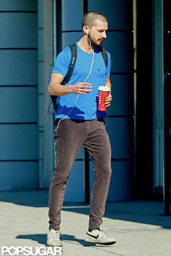 Shia LaBeouf modeled a newly shaved head.
Shia LaBeouf modeled a newly shaved head.