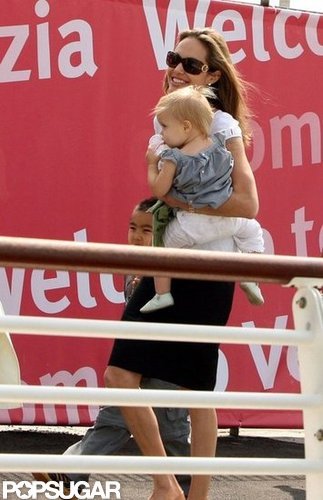 Angelina Jolie carried baby Vivienne in Venice in September 2007.
Angelina Jolie carried baby Vivienne in Venice in September 2007.