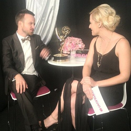 Breaking Bad's Aaron Paul couldn't help gushing about his fiancé when we caught up with him at the Emmys.
Breaking Bad's Aaron Paul couldn't help gushing about his fiancé when we caught up with him at the Emmys.