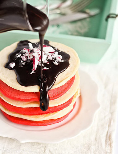 Christmas Pancakes With Candy Cane Chocolate Syrup Christmas Pancakes With Candy Cane Chocolate Syrup
