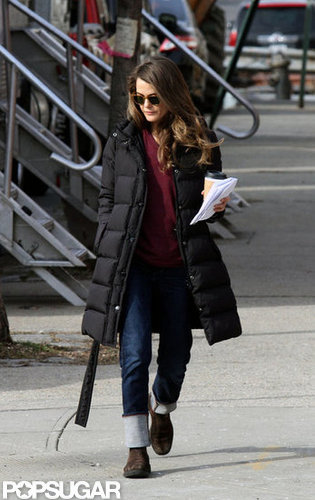 Keri Russell wore a red sweater under her jacket.
Keri Russell wore a red sweater under her jacket.
