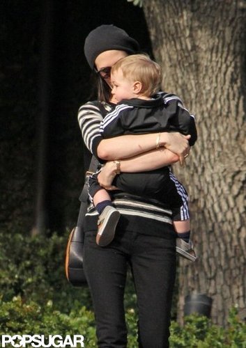 January Jones cuddled up to Xander in LA.
January Jones cuddled up to Xander in LA.