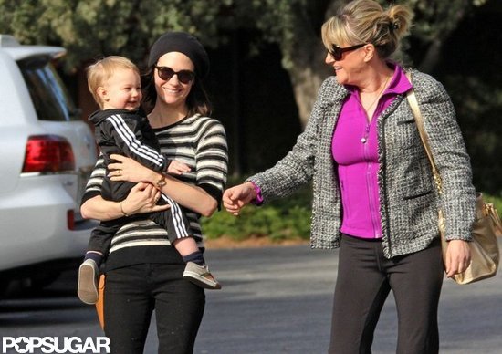 January Jones carried Xander for a stroll in LA with her mom, Karen.
January Jones carried Xander for a stroll in LA with her mom, Karen.