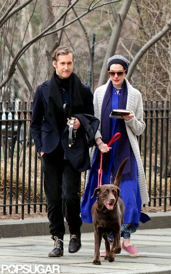 Anne Hathaway and Adam Shulman kept warm during an NYC stroll. Anne Hathaway and Adam Shulman kept warm during an NYC stroll.