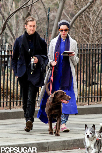 Anne Hathaway wore red sunglasses to take a walk with her dog and Adam Shulman.
Anne Hathaway wore red sunglasses to take a walk with her dog and Adam Shulman.