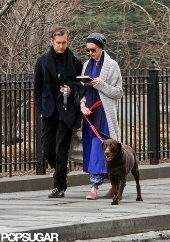 Anne Hathaway and Adam Shulman took their dog for a walk in NYC.
Anne Hathaway and Adam Shulman took their dog for a walk in NYC.