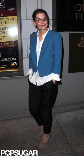 Katie Holmes donned a blue blazer to hit Broadway.
Katie Holmes donned a blue blazer to hit Broadway.