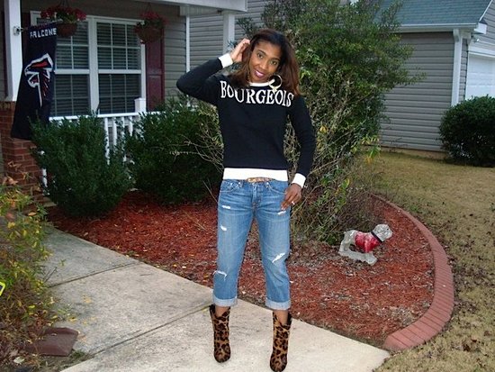 Forever 21 Sweater, Current Elliott Jeans, Giuseppe Booties