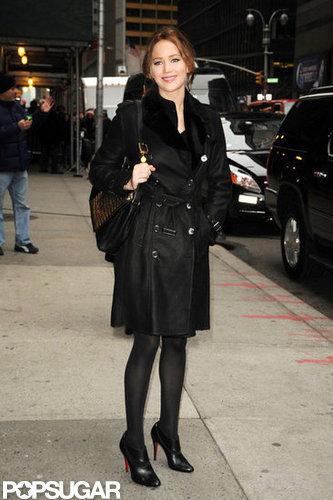 Jennifer Lawrence smiled for photographers before stopping by Late Show with David Letterman.
Jennifer Lawrence smiled for photographers before stopping by Late Show with David Letterman.