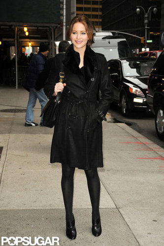 Jennifer Lawrence wore a black coat and black booties in NYC.
Jennifer Lawrence wore a black coat and black booties in NYC.