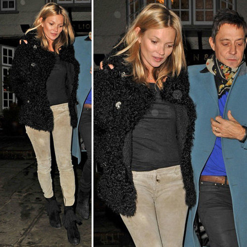 Kate Moss Wearing Suede Pants on Her Birthday