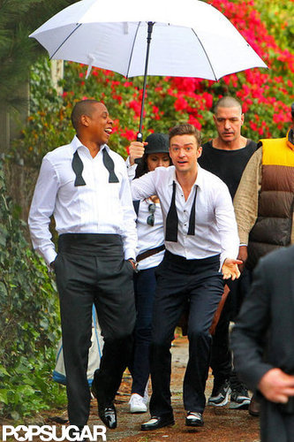 Jay-Z and Justin Timberlake suited up to film "Suit & Tie" in LA.
Jay-Z and Justin Timberlake suited up to film "Suit & Tie" in LA.