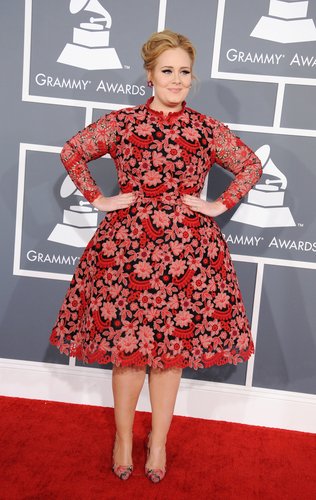 Adele opted for a red and pink Valentino dress.
Adele opted for a red and pink Valentino dress.