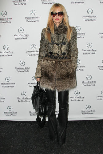 Rachel Zoe posed in a statement-making fur coat, black leather wide-leg pants, and a black bag at Mercedes-Benz Fashion Week at Lincoln Center.
Rachel Zoe posed in a statement-making fur coat, black leather wide-leg pants, and a black bag at Mercedes-Benz Fashion Week at Lincoln Center.