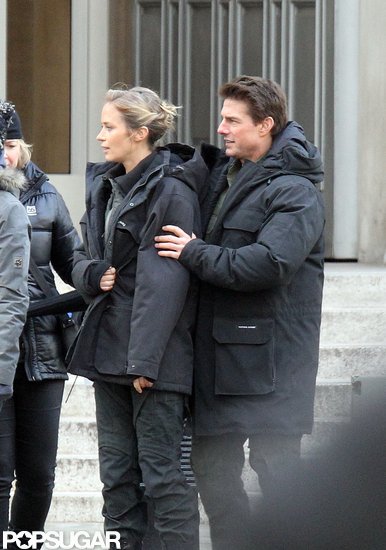 Tom Cruise and Emily Blunt wore black jackets in London.
Tom Cruise and Emily Blunt wore black jackets in London.