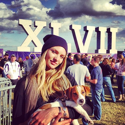 Candice Swanepoel brought a dog to the Super Bowl.
Source: Instagram user angelcandices
Candice Swanepoel brought a dog to the Super Bowl.
Source: Instagram user angelcandices