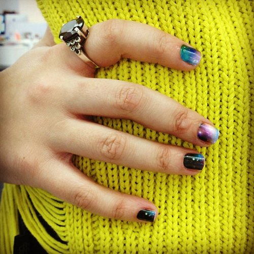 Editor Maria Del Russo's Fashion Week manicure, care of NCLA nail wraps.
Editor Maria Del Russo's Fashion Week manicure, care of NCLA nail wraps.