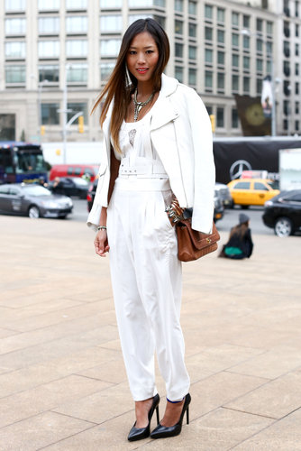 Monochromatic-chic with bold jewels and classic heels.
Monochromatic-chic with bold jewels and classic heels.
