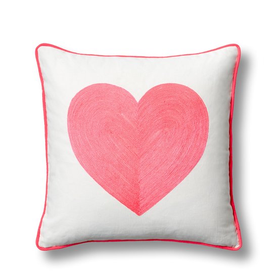 A punchy pink shade gives this neon heart pillow cover ($38) a fresh, modern look.
A punchy pink shade gives this neon heart pillow cover ($38) a fresh, modern look.