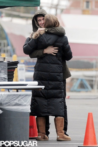 Joshua Bowman hugged Emily VanCamp while on set on Thursday.
Joshua Bowman hugged Emily VanCamp while on set on Thursday.