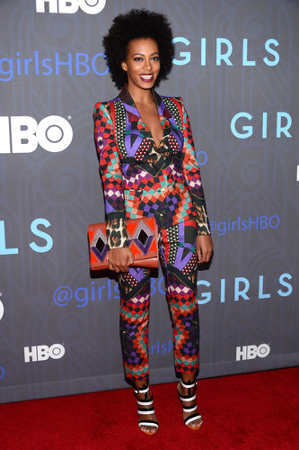 In signature Solange fashion, the singer wowed in a geometric-print Just Cavalli suit, black-and-white Bottega Veneta sandals, and a coordinating colorful clutch at the season-two premiere of Girls in NYC.
In signature Solange fashion, the singer wowed in a geometric-print Just Cavalli suit, black-and-white Bottega Veneta sandals, and a coordinating colorful clutch at the season-two premiere of Girls in NYC.