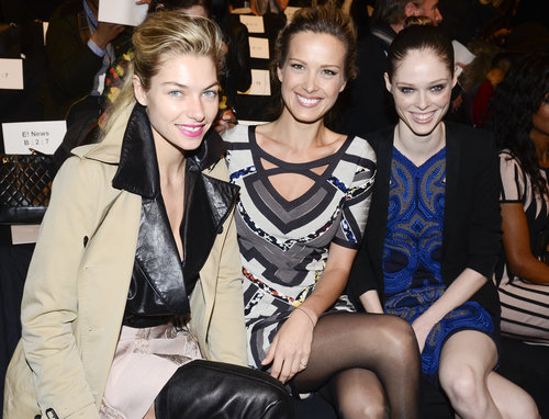 Clad in sexy over-the-knee leather boots, a textured mini, and classic trench, Jessica Hart had a model moment with Petra Nemcova and Coco Rocha during the Hervé Léger show.
Clad in sexy over-the-knee leather boots, a textured mini, and classic trench, Jessica Hart had a model moment with Petra Nemcova and Coco Rocha during the Hervé Léger show.