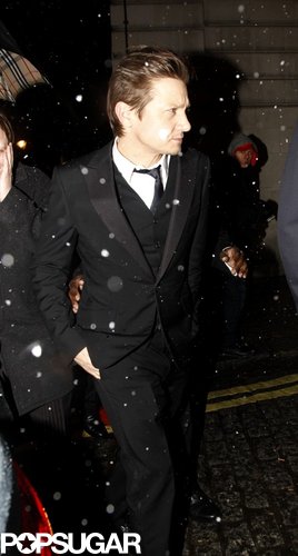 Jeremy Renner tried to avoid the snow at a BAFTA afterparty.
Jeremy Renner tried to avoid the snow at a BAFTA afterparty.