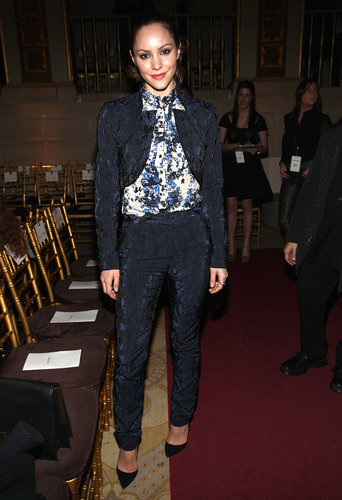 Katharine McPhee looked every bit a star in a ladylike pantsuit front row at Zac Posen's Fall '13 show.
Katharine McPhee looked every bit a star in a ladylike pantsuit front row at Zac Posen's Fall '13 show.