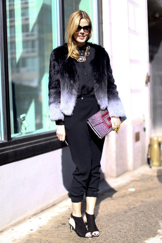 Mary Alice Stephenson worked an ombré fur into her laid-back look for a glamorous finish.
Mary Alice Stephenson worked an ombré fur into her laid-back look for a glamorous finish.