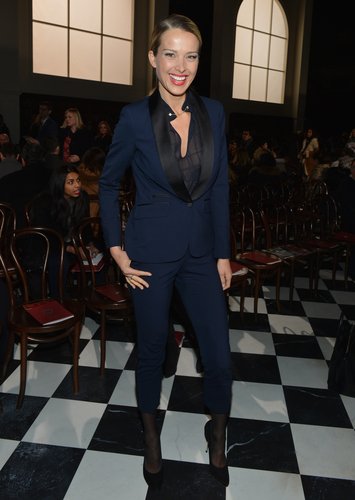 Petra Nemcova suited up in a menswear-inspired navy and black pantsuit at the Tommy Hilfiger show.
Petra Nemcova suited up in a menswear-inspired navy and black pantsuit at the Tommy Hilfiger show.