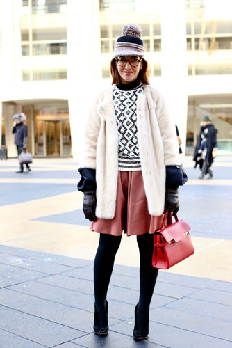 We never met a patterned knit we didn't like, and this one was just the thing to lend a little more dimension to a leather skirt and tights.
We never met a patterned knit we didn't like, and this one was just the thing to lend a little more dimension to a leather skirt and tights.