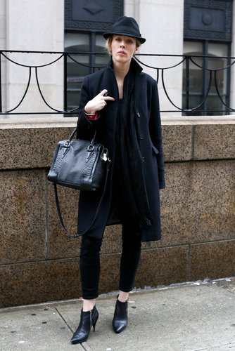 A fedora added boyish appeal to a wool coat and booties.
A fedora added boyish appeal to a wool coat and booties.