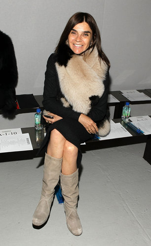 Carine Roitfeld worked a fur stole while perched front row at Rodarte.
Carine Roitfeld worked a fur stole while perched front row at Rodarte.