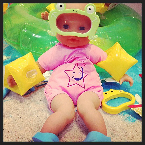 This Corolle baby doll is bathtub-ready in her frog goggles and flippers.
This Corolle baby doll is bathtub-ready in her frog goggles and flippers.