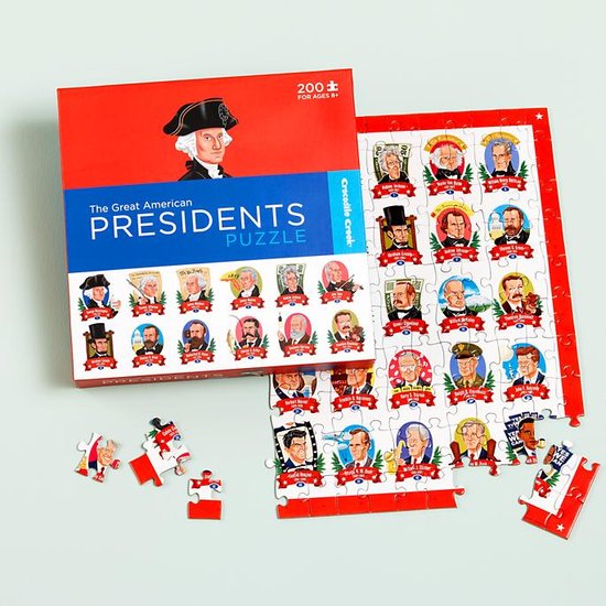 Presidents meet playtime when kids put together this puzzle of pictures and facts ($14) about each American leader.
Presidents meet playtime when kids put together this puzzle of pictures and facts ($14) about each American leader.