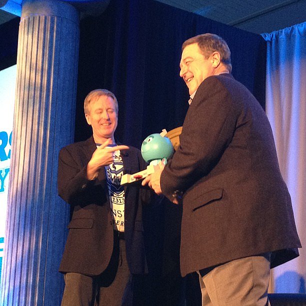 John Goodman was presented with a toy from the collection that bears his voice.
John Goodman was presented with a toy from the collection that bears his voice.