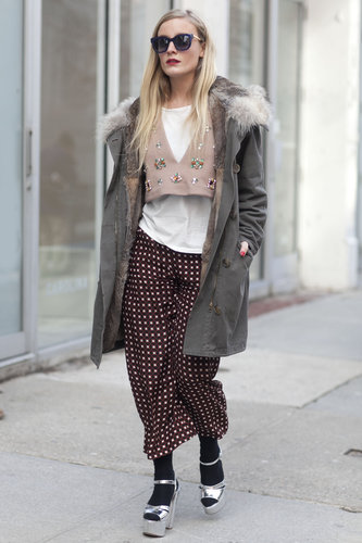 Fanciful layers and metallic footwear gave this look a vintage-meets-fashion-forward twist.
Fanciful layers and metallic footwear gave this look a vintage-meets-fashion-forward twist.