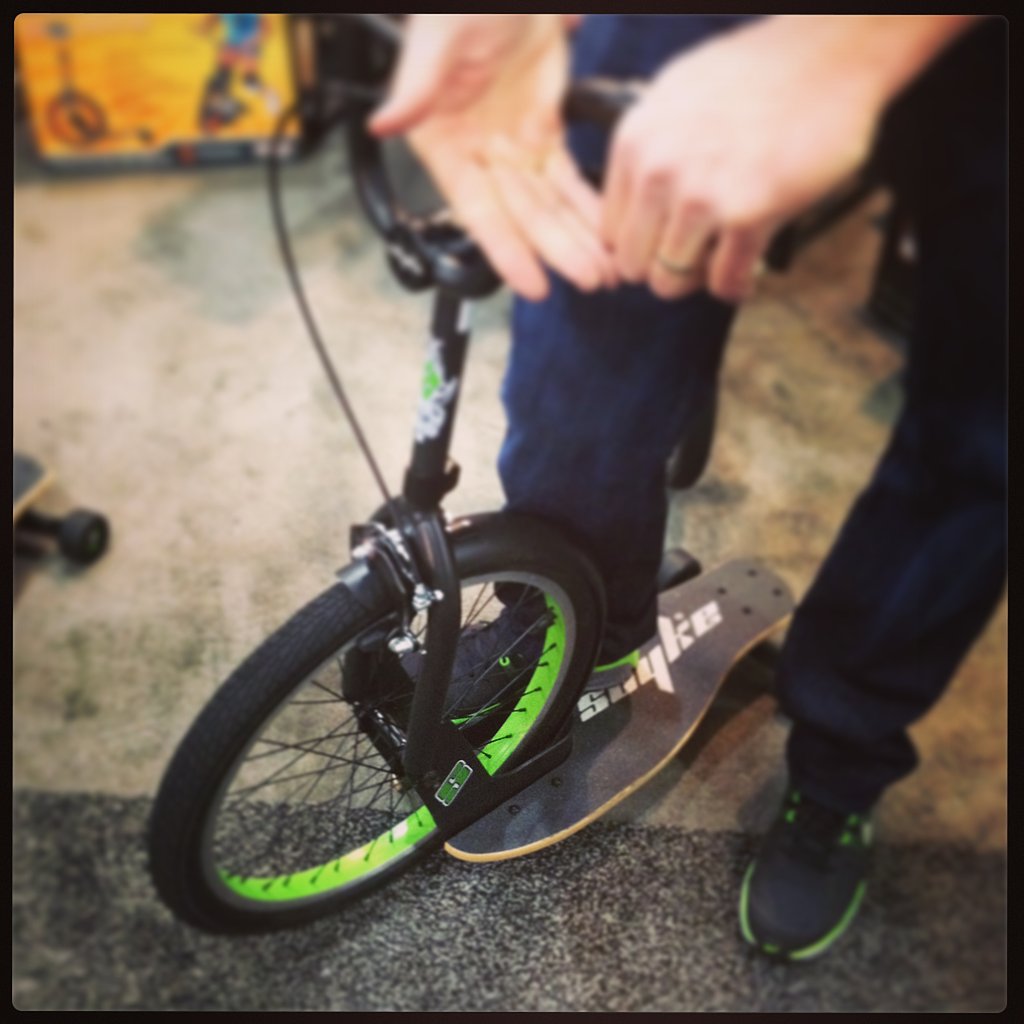 The Sbyke P16 combines a skateboard and bike in a rear-steering scooter for tots ages 5 and up.
The Sbyke P16 combines a skateboard and bike in a rear-steering scooter for tots ages 5 and up.