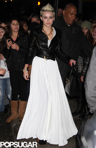 Miley Cyrus wore a white maxi skirt to her Cosmopolitan cover party in NYC.
Miley Cyrus wore a white maxi skirt to her Cosmopolitan cover party in NYC.