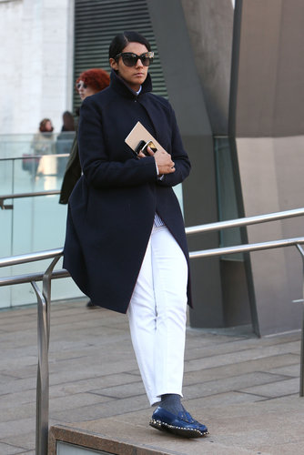 A cool-girl play on menswear, with the most standout of studded loafers.
A cool-girl play on menswear, with the most standout of studded loafers.