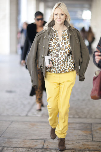 Zanna Roberts Rassi pared down leopard print with easy trousers and a military-style jacket.
Zanna Roberts Rassi pared down leopard print with easy trousers and a military-style jacket.