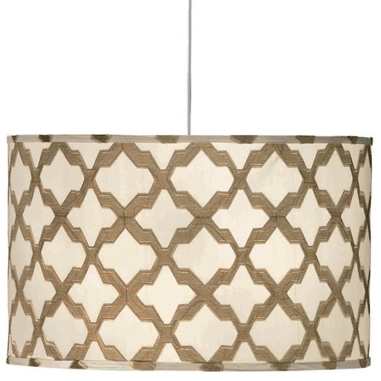 Pull off a retro vibe, thanks to this drum pendant shade ($345) in a lovely lattice design.
Pull off a retro vibe, thanks to this drum pendant shade ($345) in a lovely lattice design.