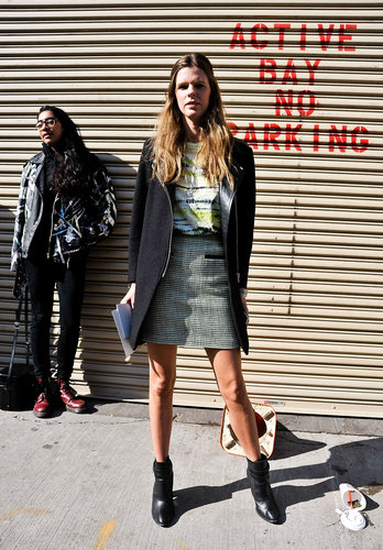 Tweed got a cool-girl twist with a moto jacket and easy black booties.
Tweed got a cool-girl twist with a moto jacket and easy black booties.
