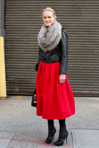 Mary-Kate Steinmiller showed off one easy — and very cool — way to make a high-impact skirt daytime (and Winter) appropriate.
Mary-Kate Steinmiller showed off one easy — and very cool — way to make a high-impact skirt daytime (and Winter) appropriate.