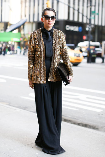 Menswear-inspired all-black got an eclectic-glam finish with this embellished cardigan.
Menswear-inspired all-black got an eclectic-glam finish with this embellished cardigan.