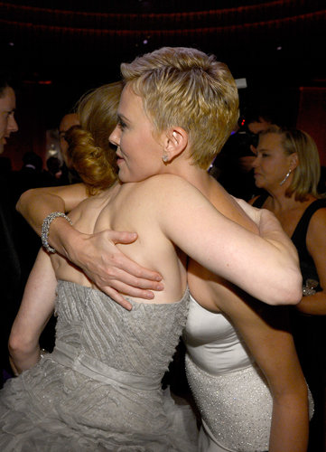Amy Adams and Charlize Theron hugged at the Governors Ball.
Amy Adams and Charlize Theron hugged at the Governors Ball.