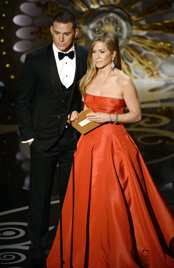 Jennifer Aniston and Channing Tatum on stage at the Oscars 2013.
Jennifer Aniston and Channing Tatum on stage at the Oscars 2013.