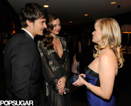 Reese Witherspoon chatted inside the Vanity Fair Oscar party with Miranda Kerr and Orlando Bloom.
Reese Witherspoon chatted inside the Vanity Fair Oscar party with Miranda Kerr and Orlando Bloom.