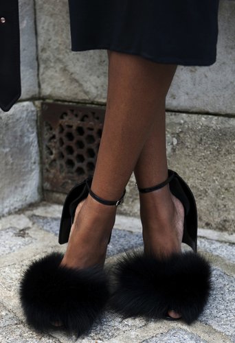 Alexander Wang heels added a furry touch to a chic ensemble.
Alexander Wang heels added a furry touch to a chic ensemble.